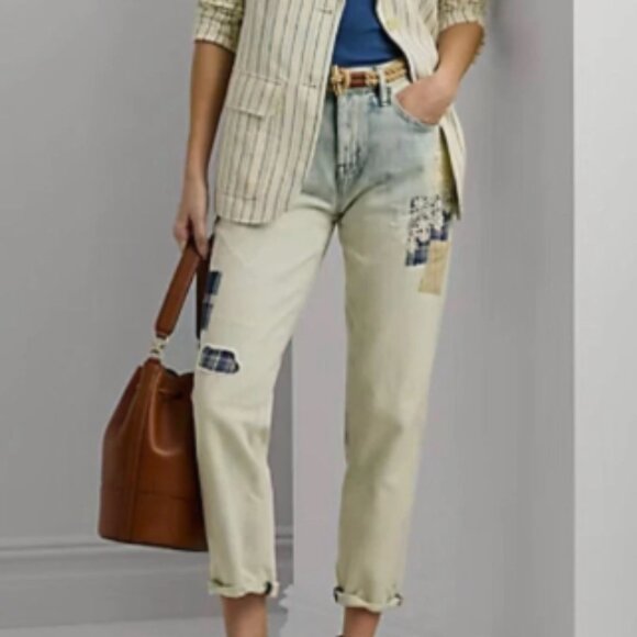 LAUREN RALPH LAUREN Mid Rise Relaxed Tapered Ankle Patchwork Jean-… - Picture 2 of 16